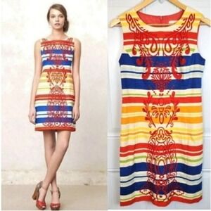 Anthropologie Tabitha Rainbow Striped Embroidered Shift Dress Size 4 Multicolor